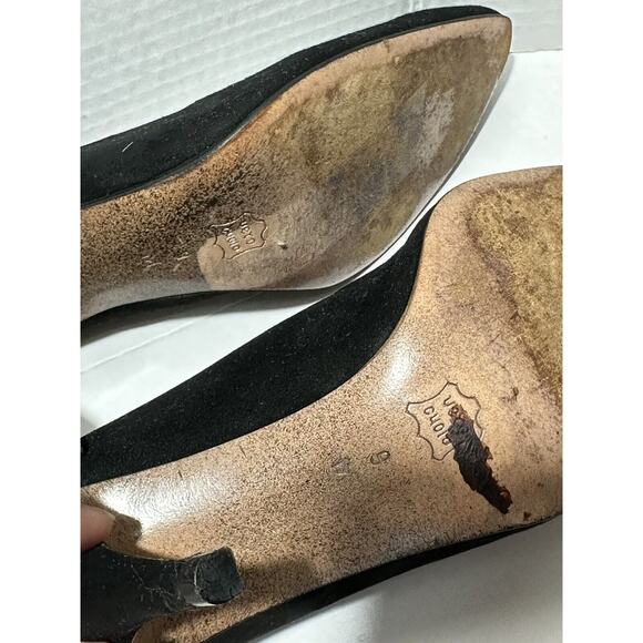 BALLY Vintage Avant Garde Black Suede Heel Pumps Sz 9 - Made in Italy Cut Edges - Picture 11 of 11